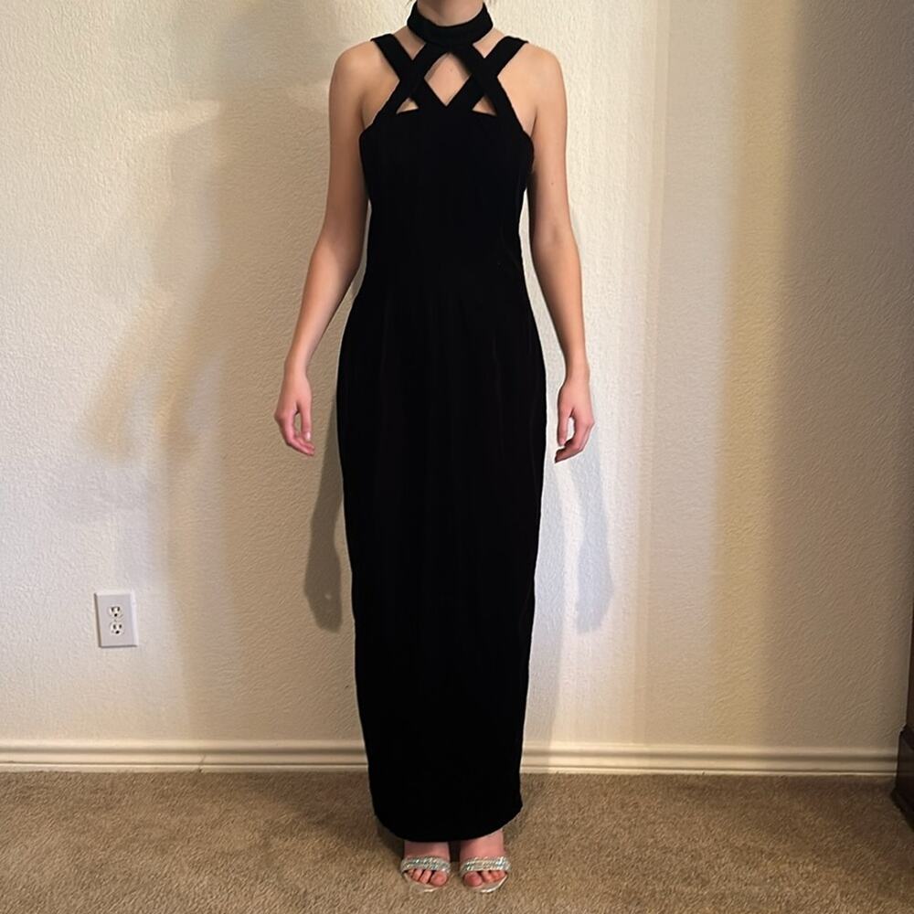 Vintage JESSICA MCCLINTOCK GunneSax blackVelvet Choker Formal evening Gown 11/12